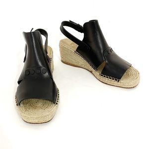Rag And Bone Black Leather Espadrille Wedge Sandals